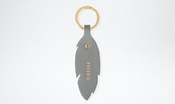 Personalised Leather Bag Charm - Feather, Grey and Gold