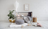 Valentine Floor Cushion (Round) with Star Adornment - Grey & Gold | Little Connoisseur 