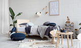 Valentine Floor Cushion (Round) with Feather Adornment - Navy & Gold | Little Connoisseur 