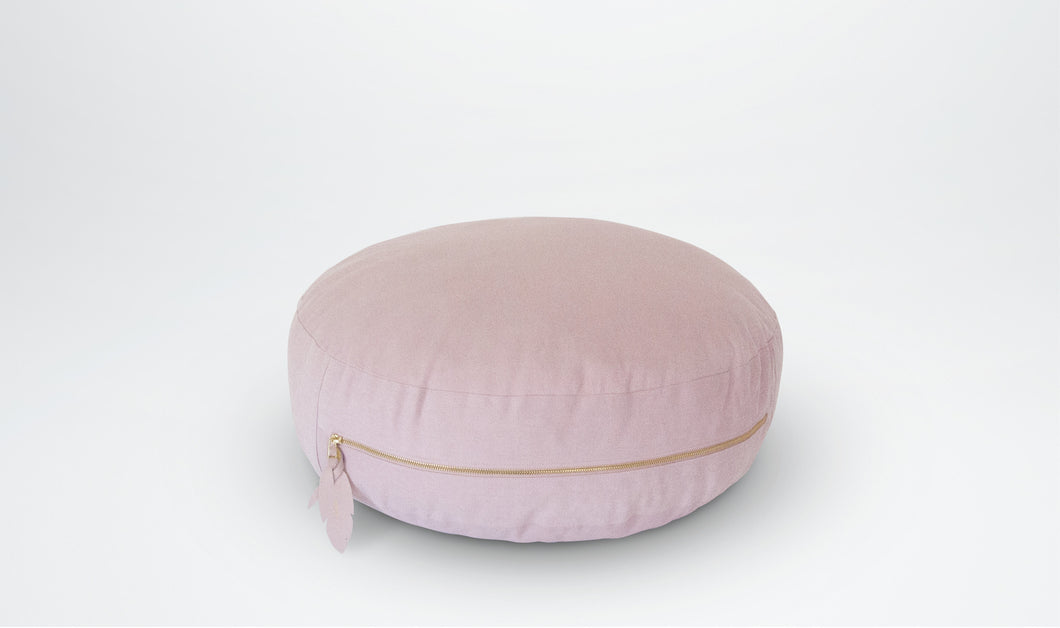 Valentine Floor Cushion (Round) with Feather Adornment- Blush & Gold | Little Connoisseur 