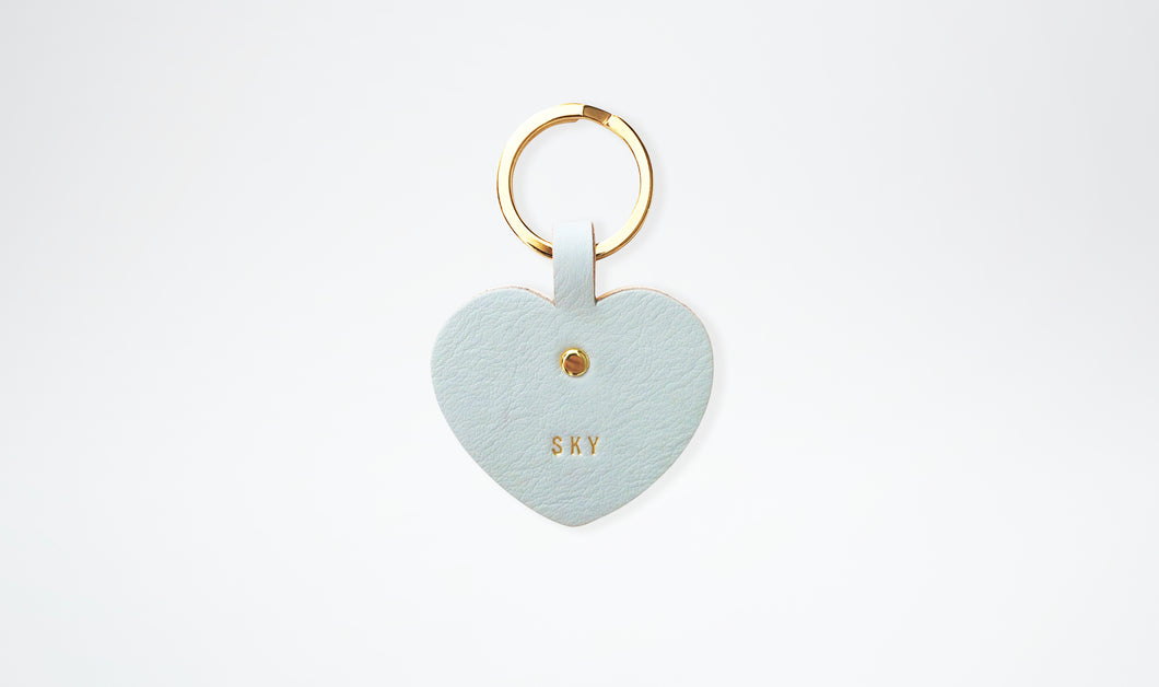 Personalised Leather Bag Charm - Heart, Powder Blue & Gold