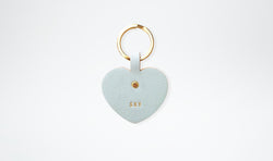 Personalised Leather Bag Charm - Heart, Powder Blue & Gold