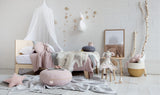 Valentine Floor Cushion (Round) with Heart Adornment- Blush & Gold | Little Connoisseur 