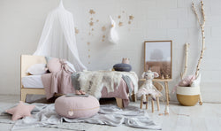 Valentine Floor Cushion (Round) with Heart Adornment- Blush & Gold | Little Connoisseur 