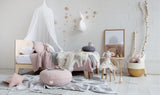 Valentine Floor Cushion (Round) with Feather Adornment- Blush & Gold | Little Connoisseur 