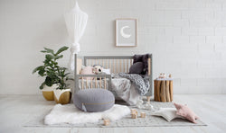 Floor Cushion for Kids (Round) with Feather Adornment - Grey & Gold